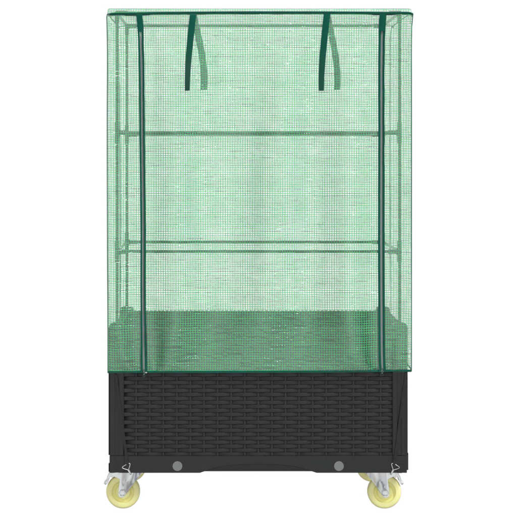 vidaXL Raised Bed with Cover and Wheels Rattan Look 80x50x182 cm