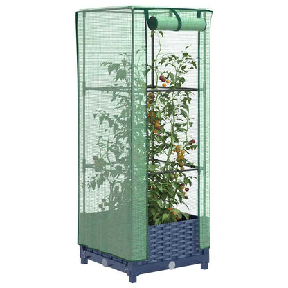 vidaXL Raised Bed with Greenhouse Cover Rattan Look 40x40x123 cm