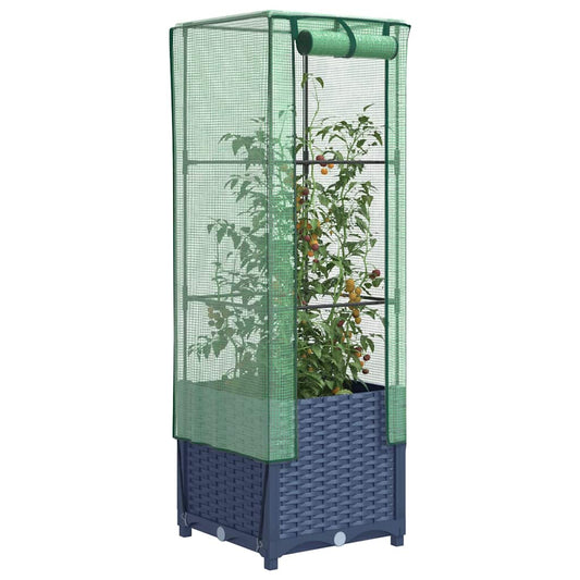 vidaXL Raised Bed with Greenhouse Cover Rattan Look 40x40x139 cm