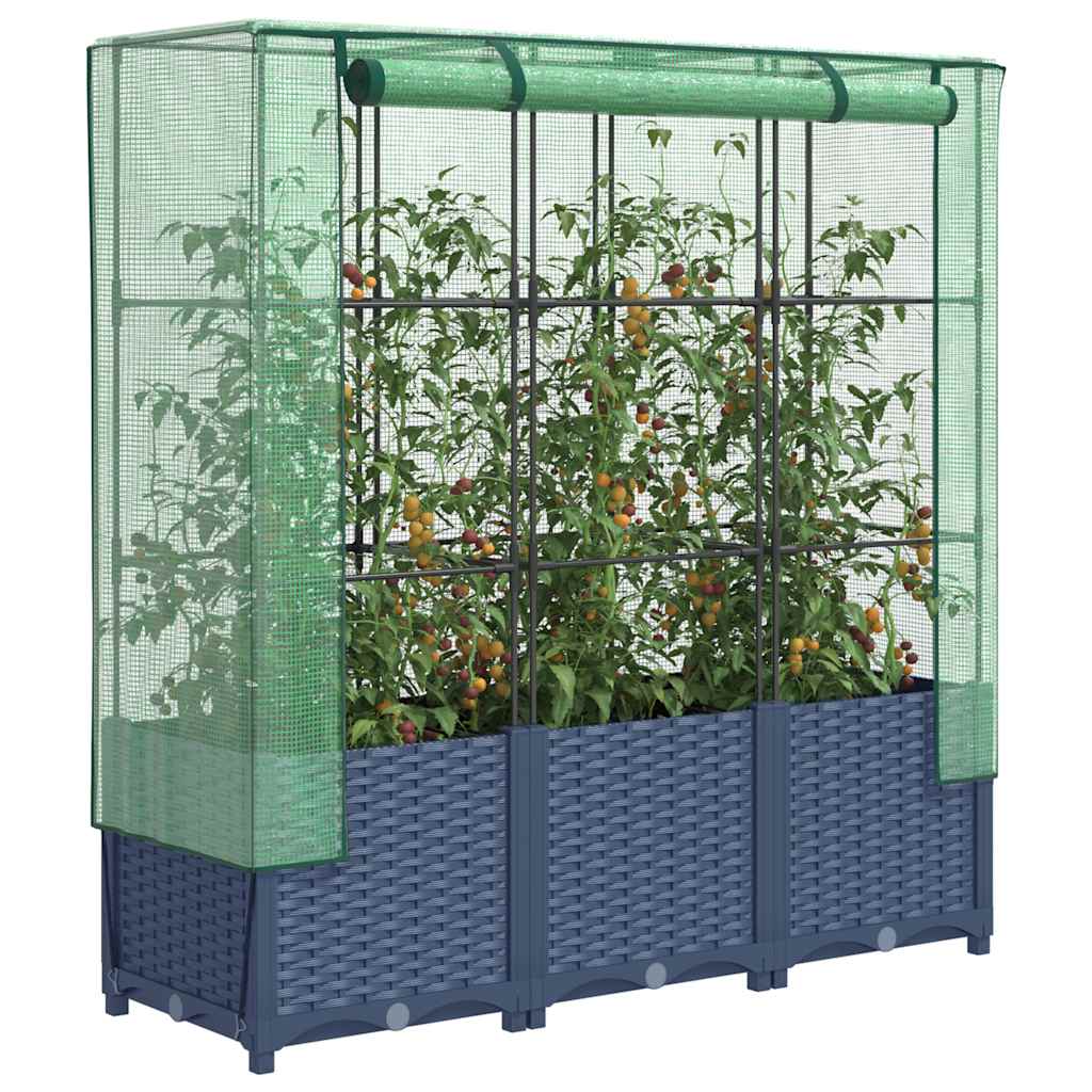 vidaXL Raised Bed with Greenhouse Cover Rattan Look 120x40x138 cm