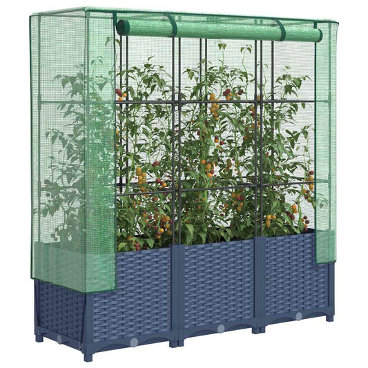 vidaXL Raised Bed with Greenhouse Cover Rattan Look 120x40x138 cm