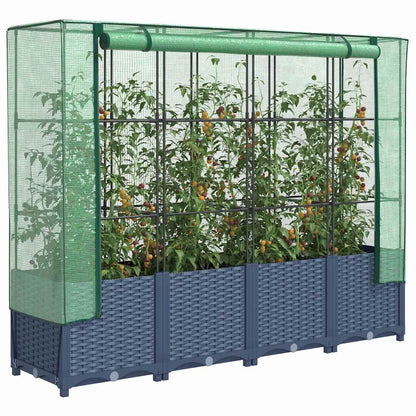 vidaXL Raised Bed with Greenhouse Cover Rattan Look 160x40x138 cm