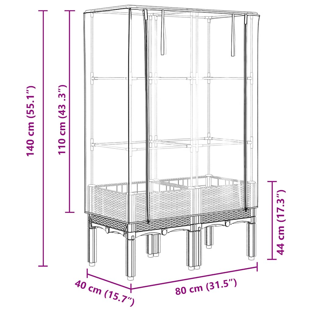 vidaXL Raised Bed with Greenhouse Cover Rattan Look 80x40x140 cm
