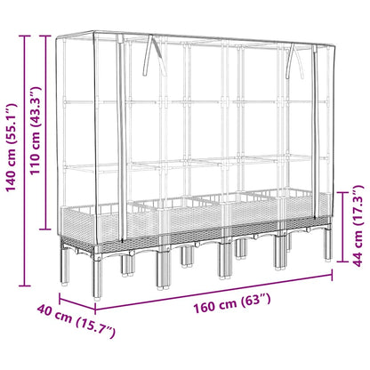vidaXL Raised Bed with Greenhouse Cover Rattan Look 160x40x140 cm