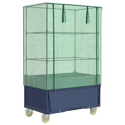 vidaXL Raised Bed with Cover and Wheels Rattan Look 80x50x182 cm
