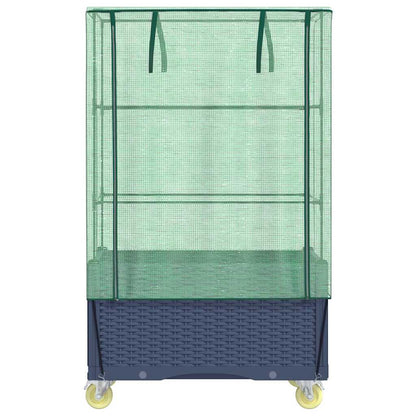 vidaXL Raised Bed with Cover and Wheels Rattan Look 80x50x182 cm