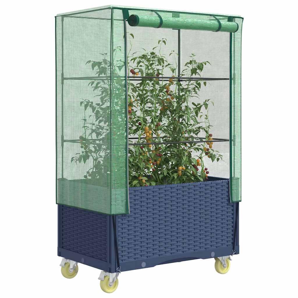 vidaXL Raised Bed with Cover and Wheels Rattan Look 80x50x182 cm