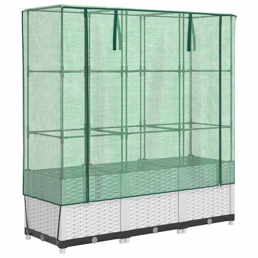 vidaXL Raised Bed with Greenhouse Cover Rattan Look 120x40x138 cm