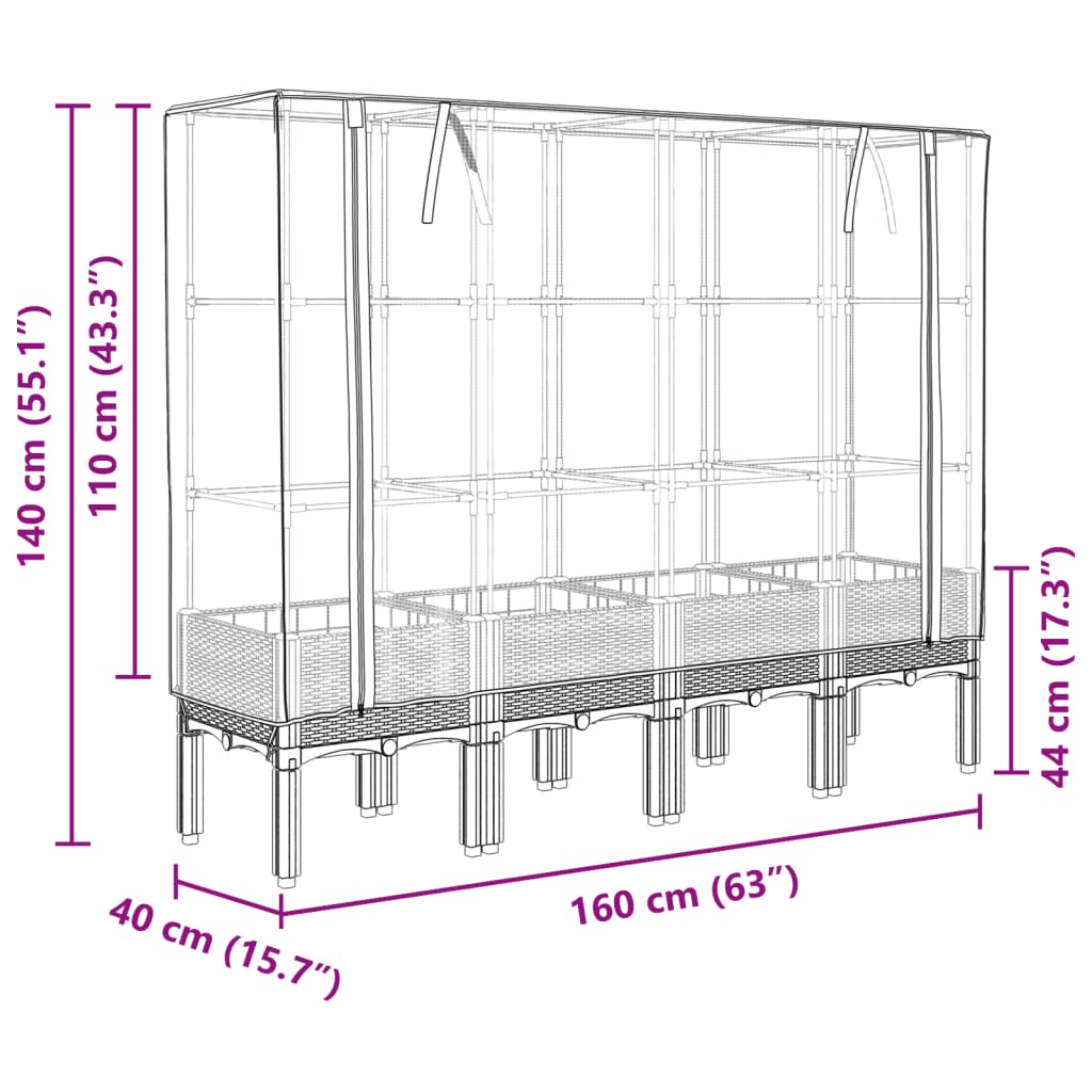 vidaXL Raised Bed with Greenhouse Cover Rattan Look 160x40x140 cm