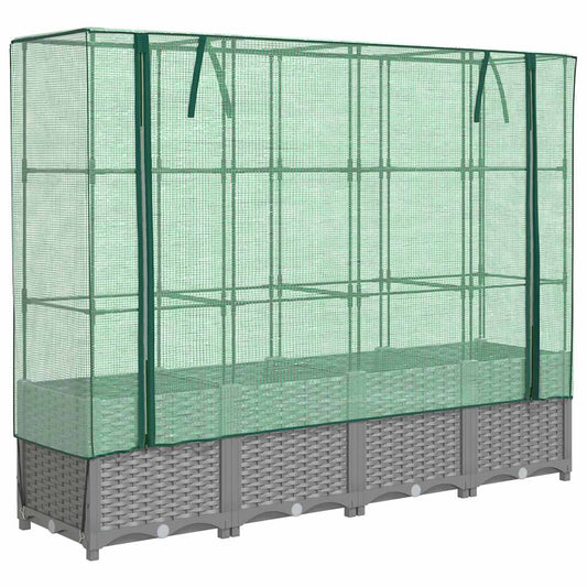 vidaXL Raised Bed with Greenhouse Cover Rattan Look 160x40x138 cm