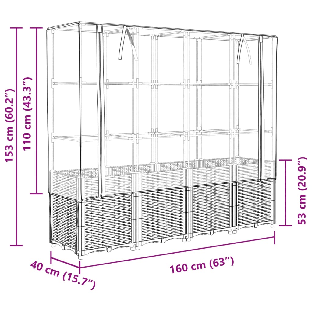 vidaXL Raised Bed with Greenhouse Cover Rattan Look 160x40x153 cm