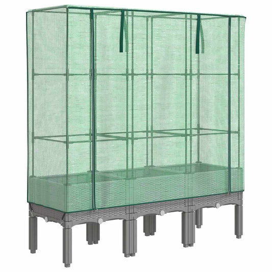 vidaXL Raised Bed with Greenhouse Cover Rattan Look 120x40x140 cm
