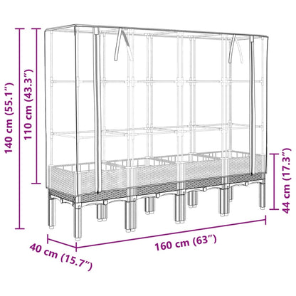 vidaXL Raised Bed with Greenhouse Cover Rattan Look 160x40x140 cm