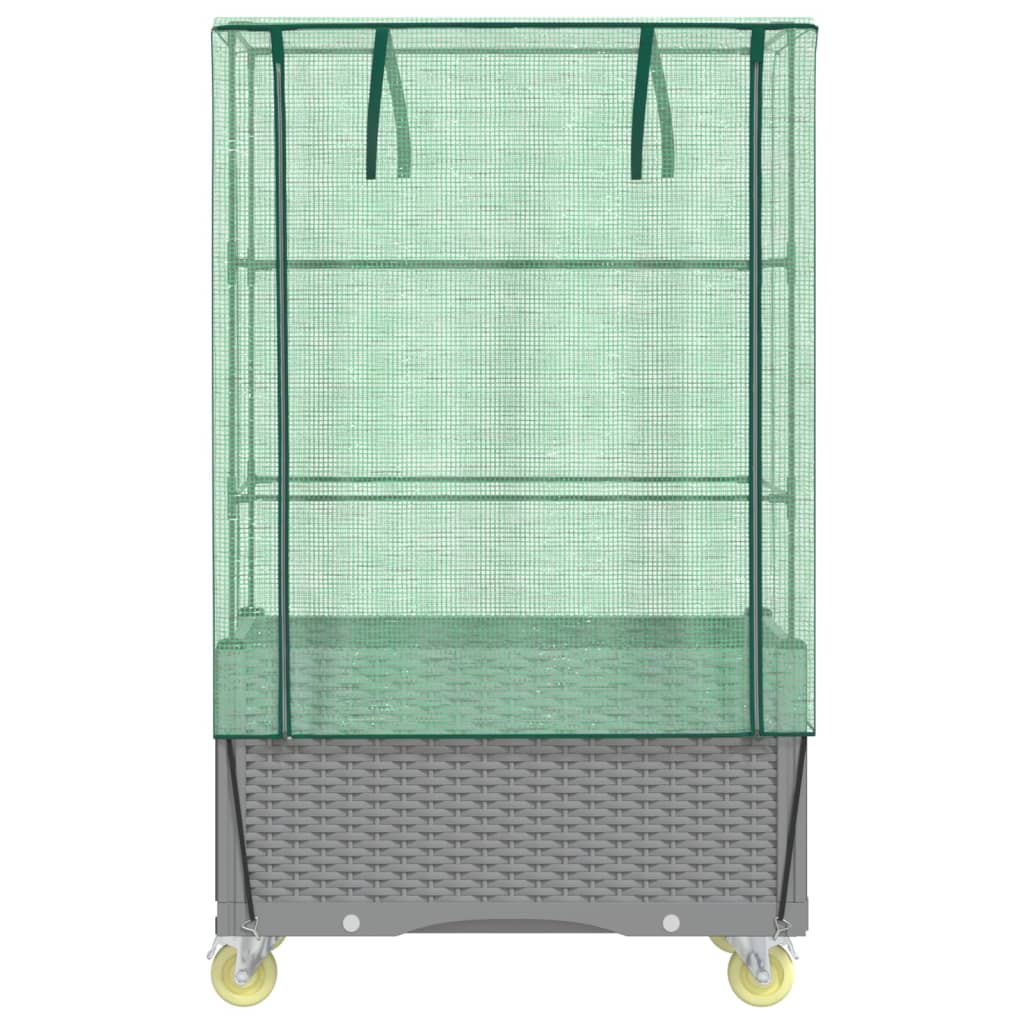 vidaXL Raised Bed with Cover and Wheels Rattan Look 80x50x182 cm