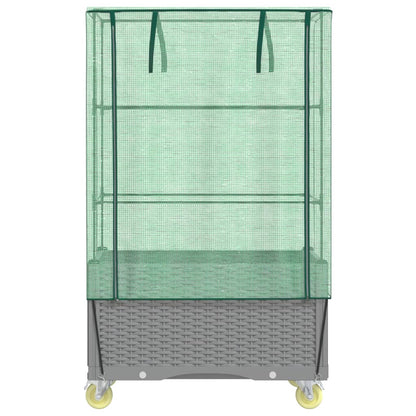 vidaXL Raised Bed with Cover and Wheels Rattan Look 80x50x182 cm