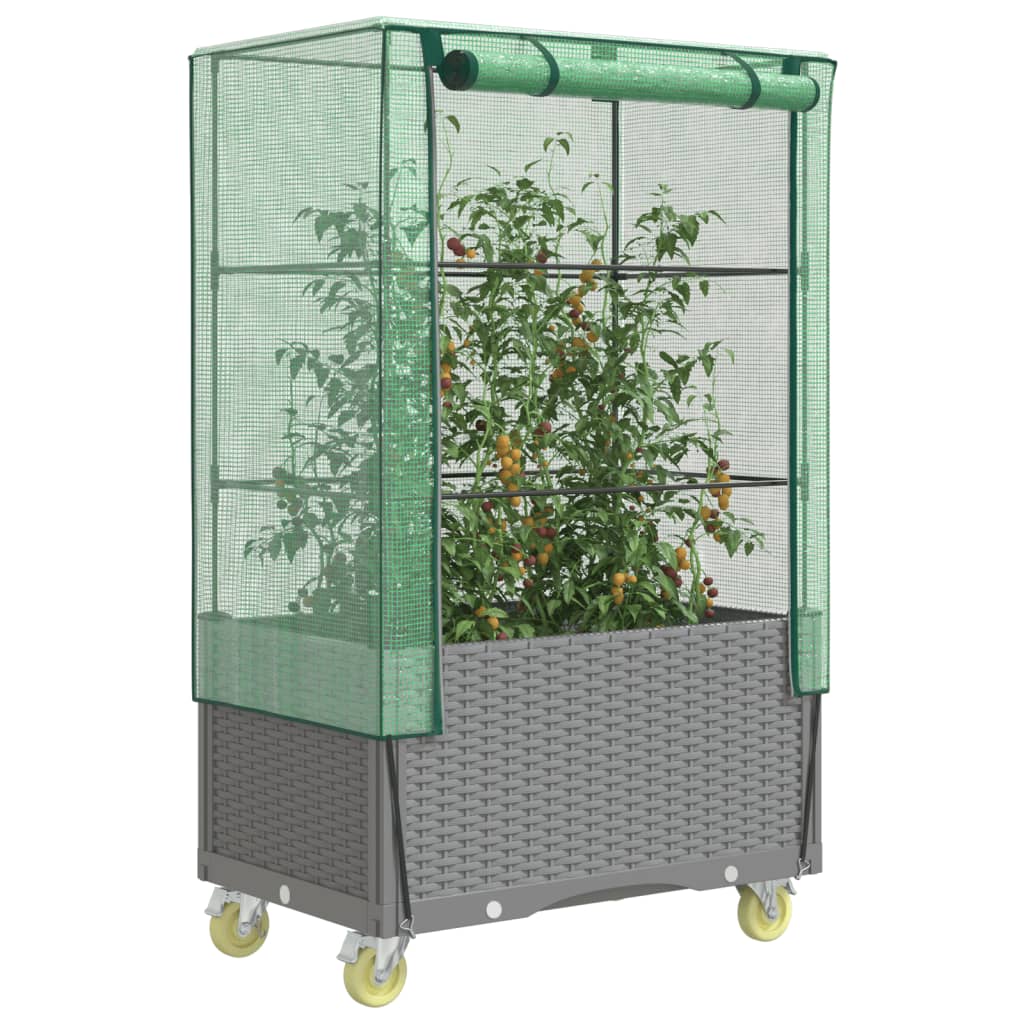 vidaXL Raised Bed with Cover and Wheels Rattan Look 80x50x182 cm