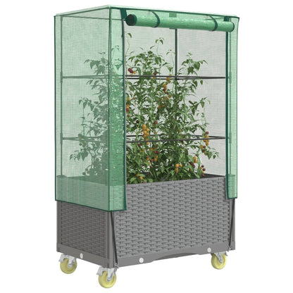 vidaXL Raised Bed with Cover and Wheels Rattan Look 80x50x182 cm