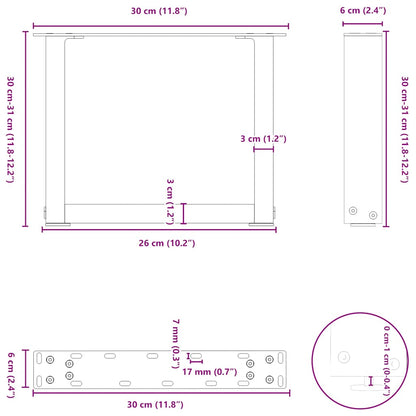 vidaXL Coffee Table Legs U-Shaped 2 pcs Black 30x(30-31) cm Steel