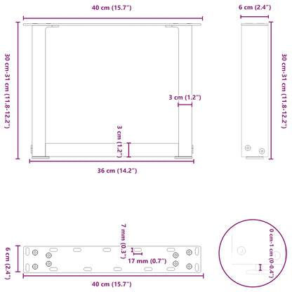 vidaXL Coffee Table Legs U-Shaped 2 pcs White 40x(30-31) cm Steel