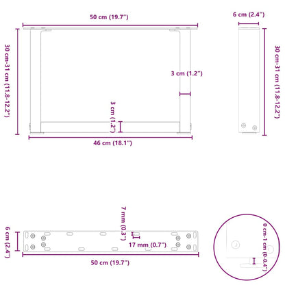 vidaXL Coffee Table Legs U-Shaped 2 pcs Anthracite 50x(30-31) cm Steel