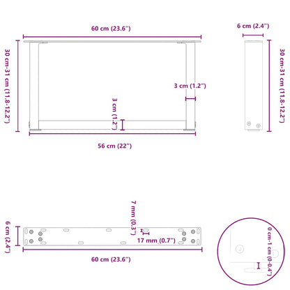vidaXL Coffee Table Legs U-Shaped 2 pcs White 60x(30-31) cm Steel
