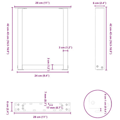 vidaXL Coffee Table Legs U-Shaped 2 pcs Natural Steel 28x(42-43) cm Steel