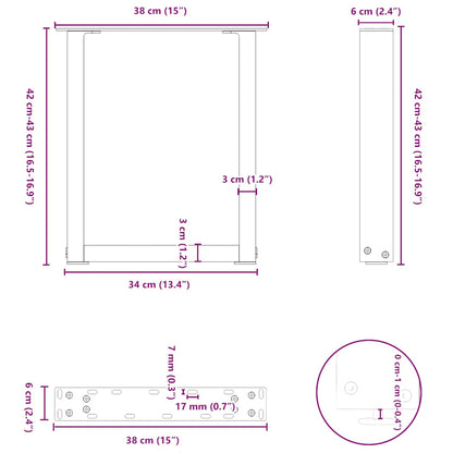 vidaXL Coffee Table Legs U-Shaped 2 pcs White 38x(42-43) cm Steel