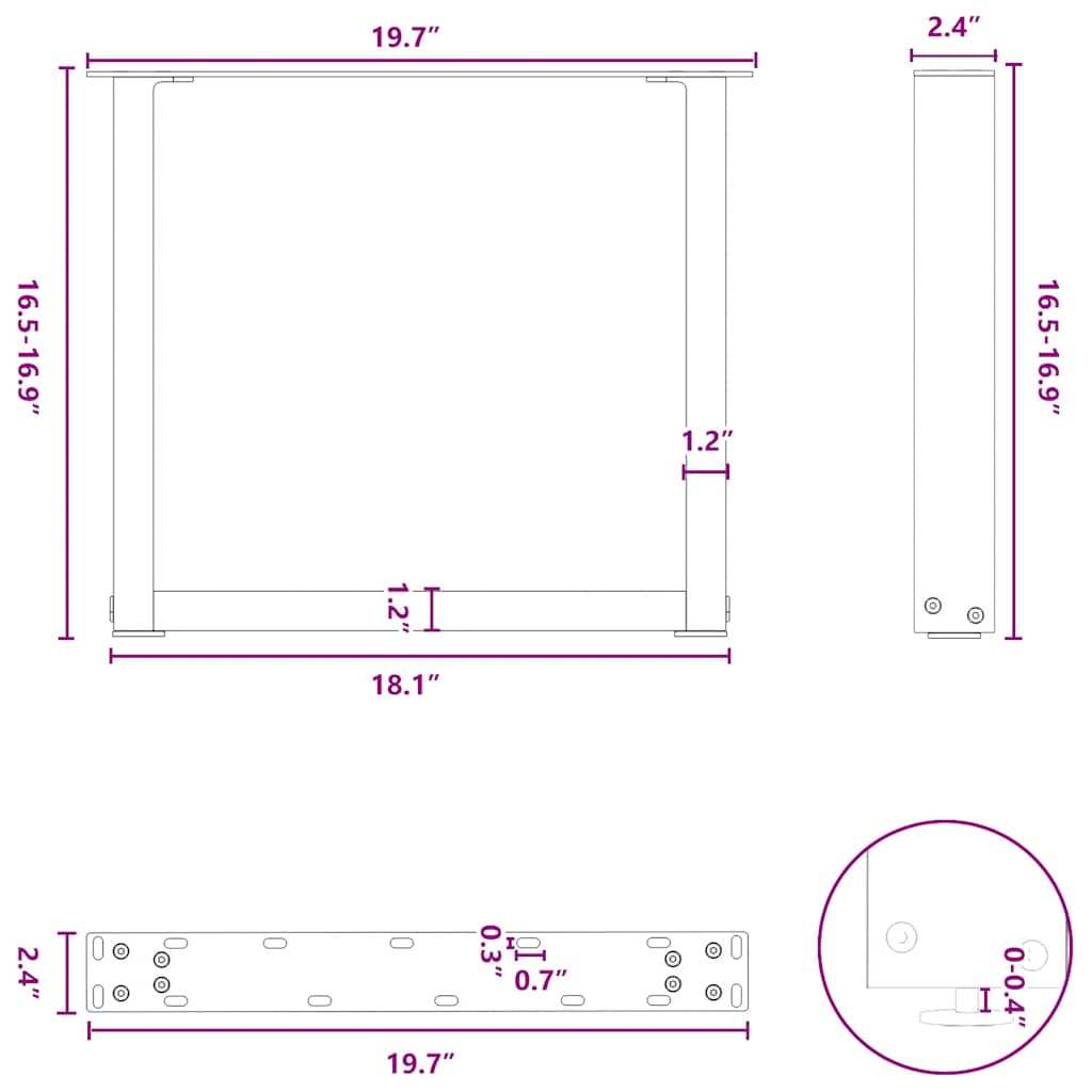 vidaXL Coffee Table Legs U-Shaped 2 pcs White 50x(42-43) cm Steel