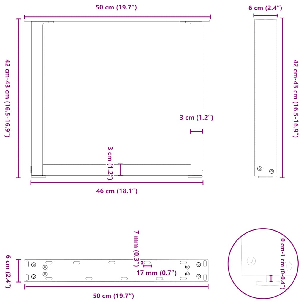 vidaXL Coffee Table Legs U-Shaped 2 pcs White 50x(42-43) cm Steel