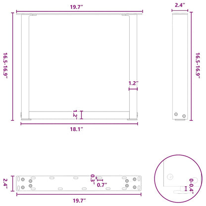 vidaXL Coffee Table Legs U-Shaped 2 pcs Anthracite 50x(42-43) cm Steel