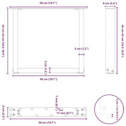 vidaXL Coffee Table Legs U-Shaped 2 pcs Anthracite 50x(42-43) cm Steel