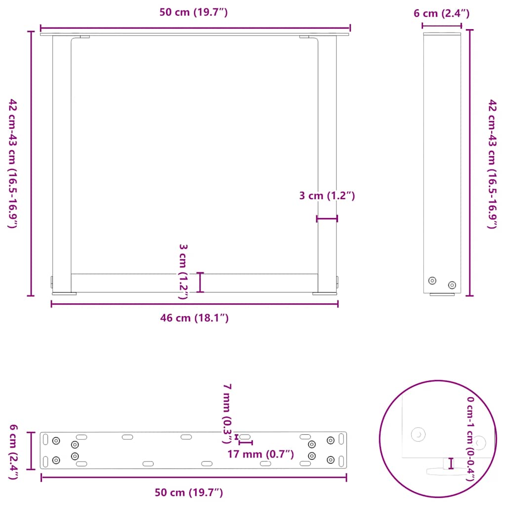 vidaXL Coffee Table Legs U-Shaped 2 pcs Natural Steel 50x(42-43) cm Steel