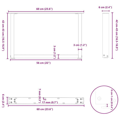 vidaXL Coffee Table Legs U-Shaped 2 pcs Anthracite 60x(42-43) cm Steel