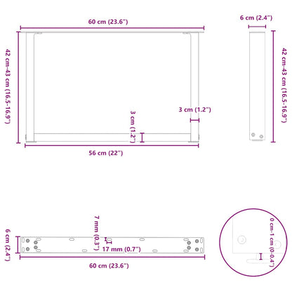 vidaXL Coffee Table Legs U-Shaped 2 pcs Natural Steel 60x(42-43) cm Steel