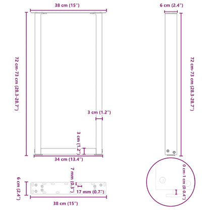 vidaXL Console Table Legs U-Shaped 2 pcs Black 38x(72-73) cm Steel