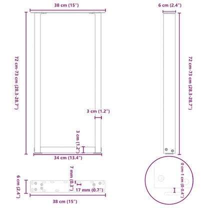 vidaXL Console Table Legs U-Shaped 2 pcs White 38x(72-73) cm Steel