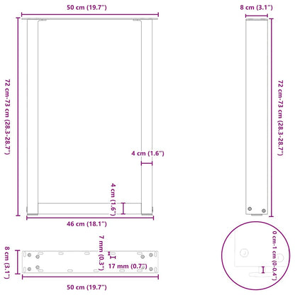 vidaXL Dining Table Legs U-Shaped 2 pcs Black 50x(72-73) cm Steel