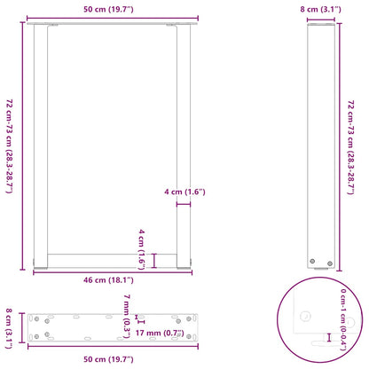 vidaXL Dining Table Legs U-Shaped 2 pcs White 50x(72-73) cm Steel
