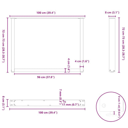 vidaXL Dining Table Legs U-Shaped 2 pcs Natural Steel 100x(72-73) cm Steel