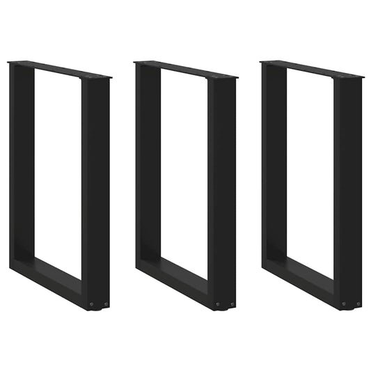 vidaXL Dining Table Legs U-Shaped 3 pcs Black 70x(72-73) cm Steel