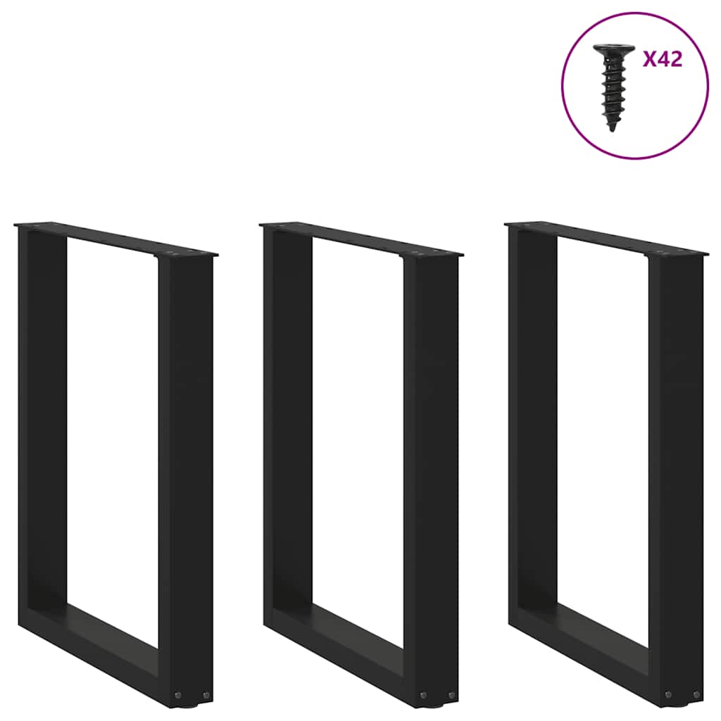 vidaXL Dining Table Legs U-Shaped 3 pcs Black 70x(72-73) cm Steel