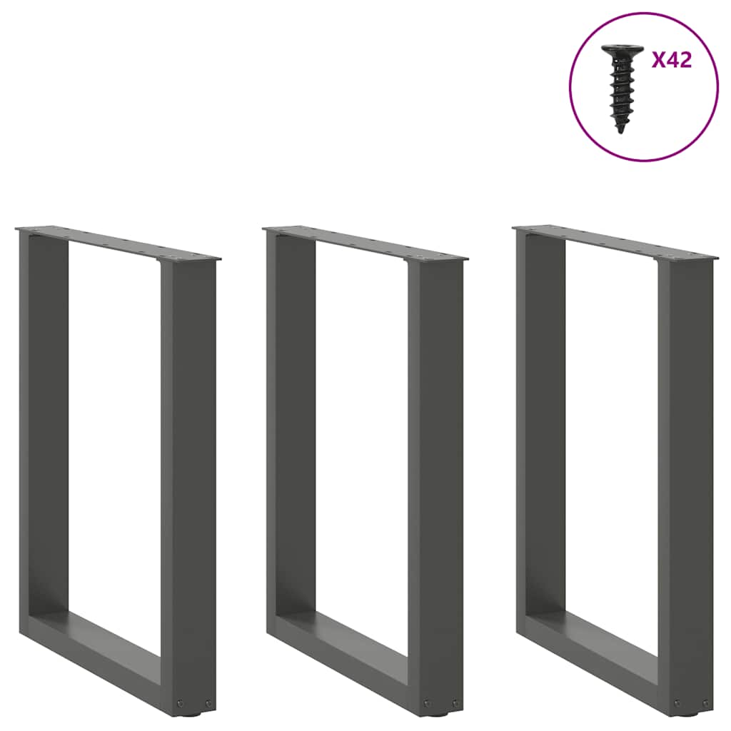 vidaXL Dining Table Legs U-Shaped 3 pcs Anthracite 70x(72-73) cm Steel