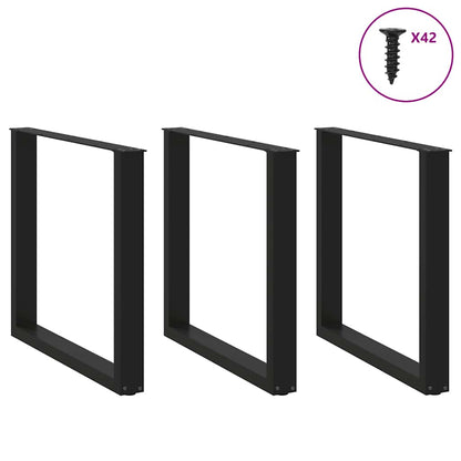vidaXL Dining Table Legs U-Shaped 3 pcs Black 80x(72-73) cm Steel