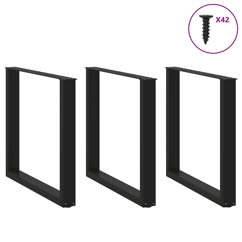 vidaXL Dining Table Legs U-Shaped 3 pcs Black 80x(72-73) cm Steel