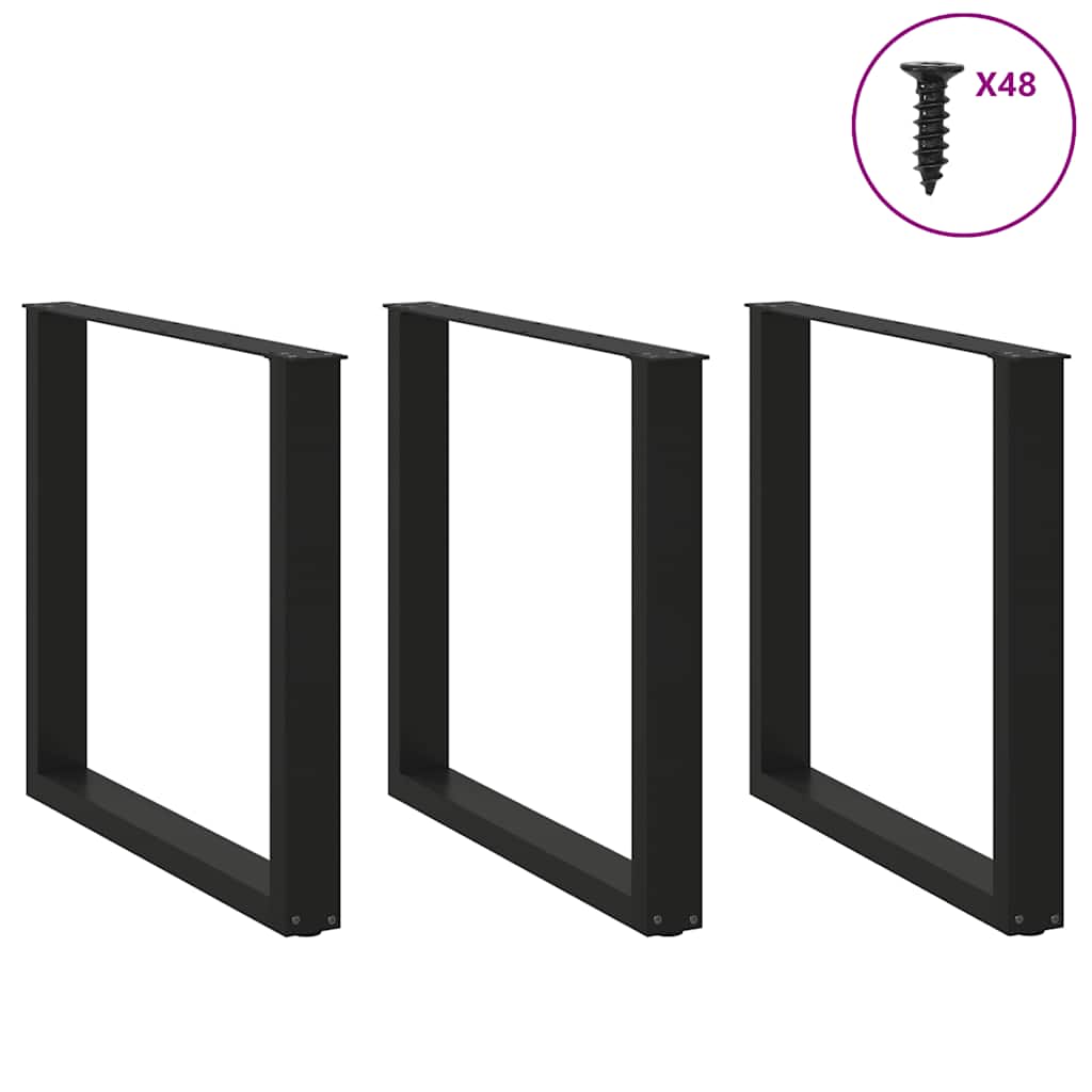 vidaXL Dining Table Legs U-Shaped 3 pcs Black 90x(72-73) cm Steel