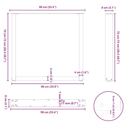 vidaXL Dining Table Legs U-Shaped 3 pcs Natural Steel 90x(72-73) cm Steel