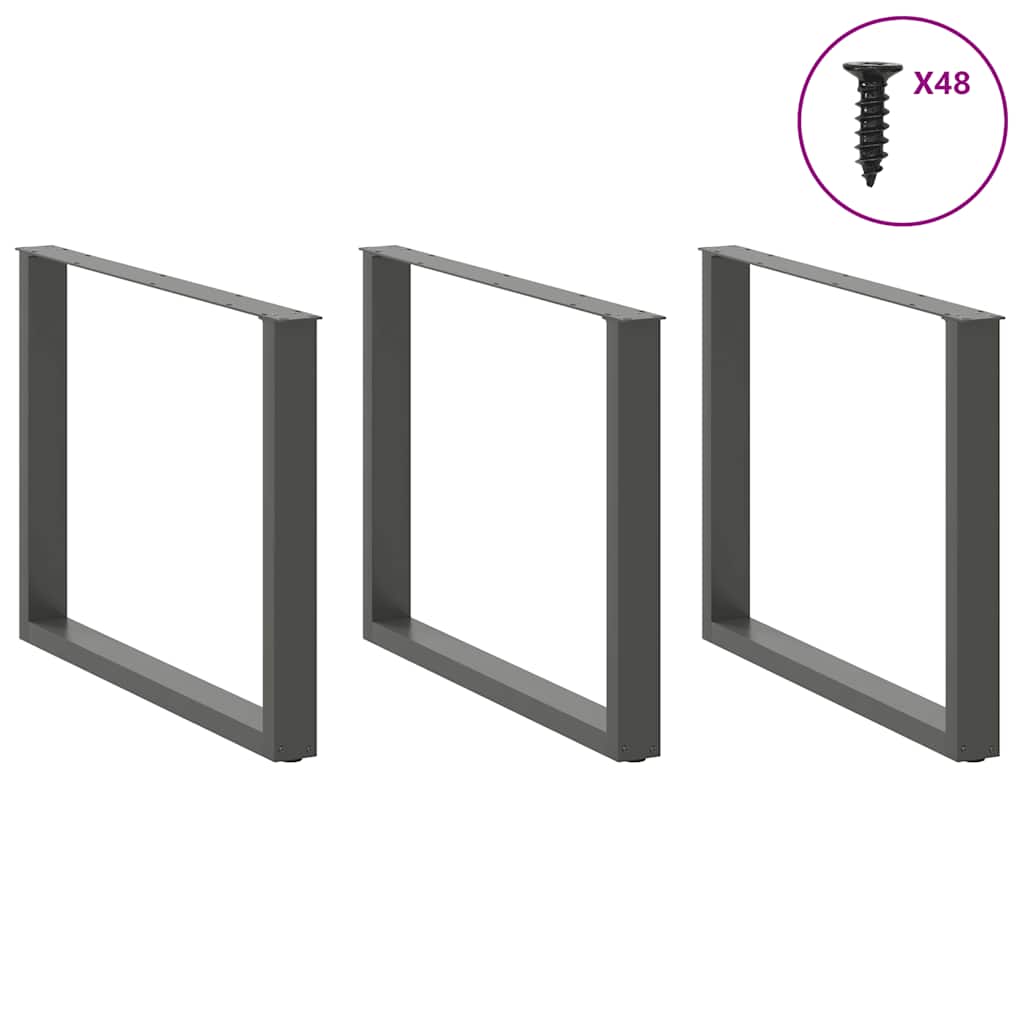 vidaXL Dining Table Legs U-Shaped 3 pcs Anthracite 100x(72-73) cm Steel