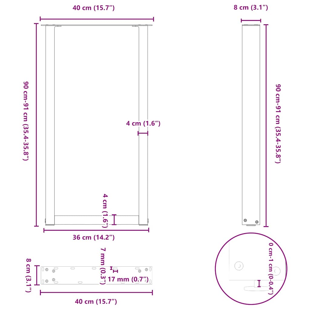 vidaXL Bar Table Legs U-Shaped 2 pcs Natural Steel 50x(90-91) cm Steel