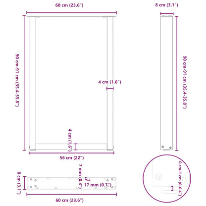 vidaXL Bar Table Legs U-Shaped 2 pcs White 60x(90-91) cm Steel