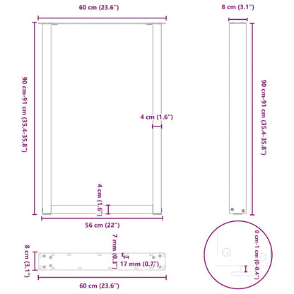 vidaXL Bar Table Legs U-Shaped 2 pcs Natural Steel 60x(90-91) cm Steel